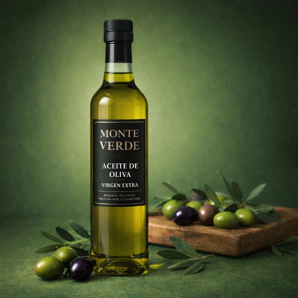 Fotografía de botellas de aceite con IA